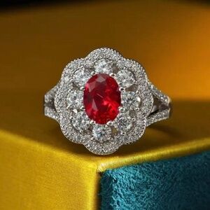 Lab Created Ruby Engagement Ring - Ruby Diamond Cocktail Ring